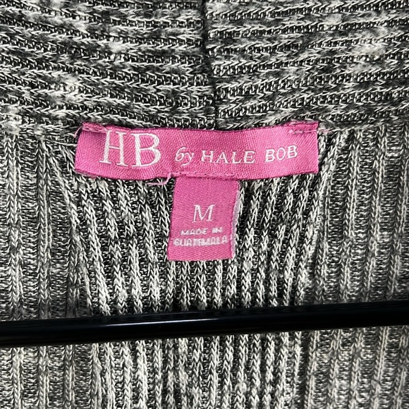 Hale Bob Cardigan Sweater Womens Sz M Open Long Line Duster Pockets  Gray white - Picture 3 of 8